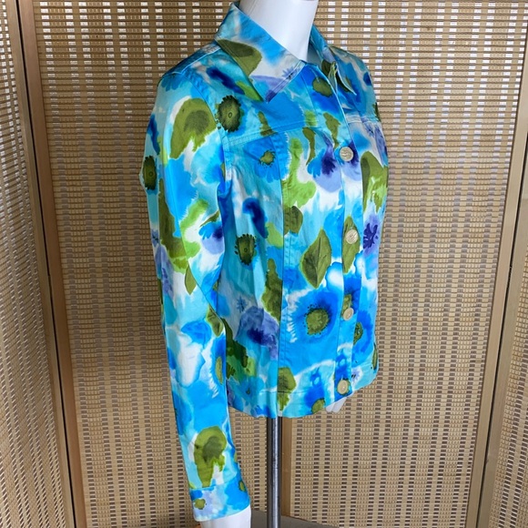 🔷Coldwater Creek Multi-Color Floral Watercolor Print Cotton Jacket Size Small - Picture 4 of 7